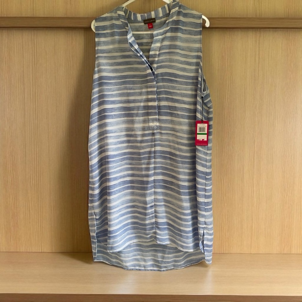 Vince Camuto Navy and White Striped Top